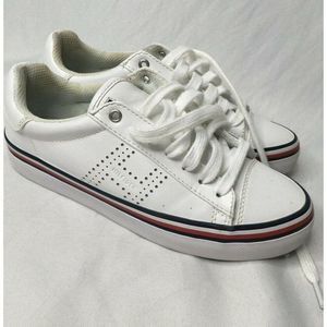 𝅺TOMMY Hilfiger White Low Top Sneakers Lace Up Womens Worn Twice US6.5
